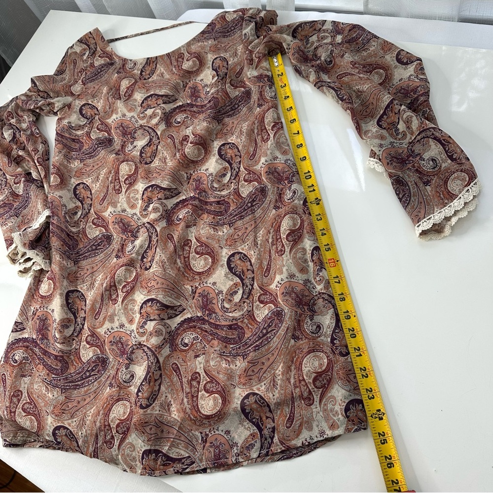 XHILARATION mini DRESS or TUNIC TOP BoHo, paisley, print long sleeve Romantic S - Picture 5 of 8